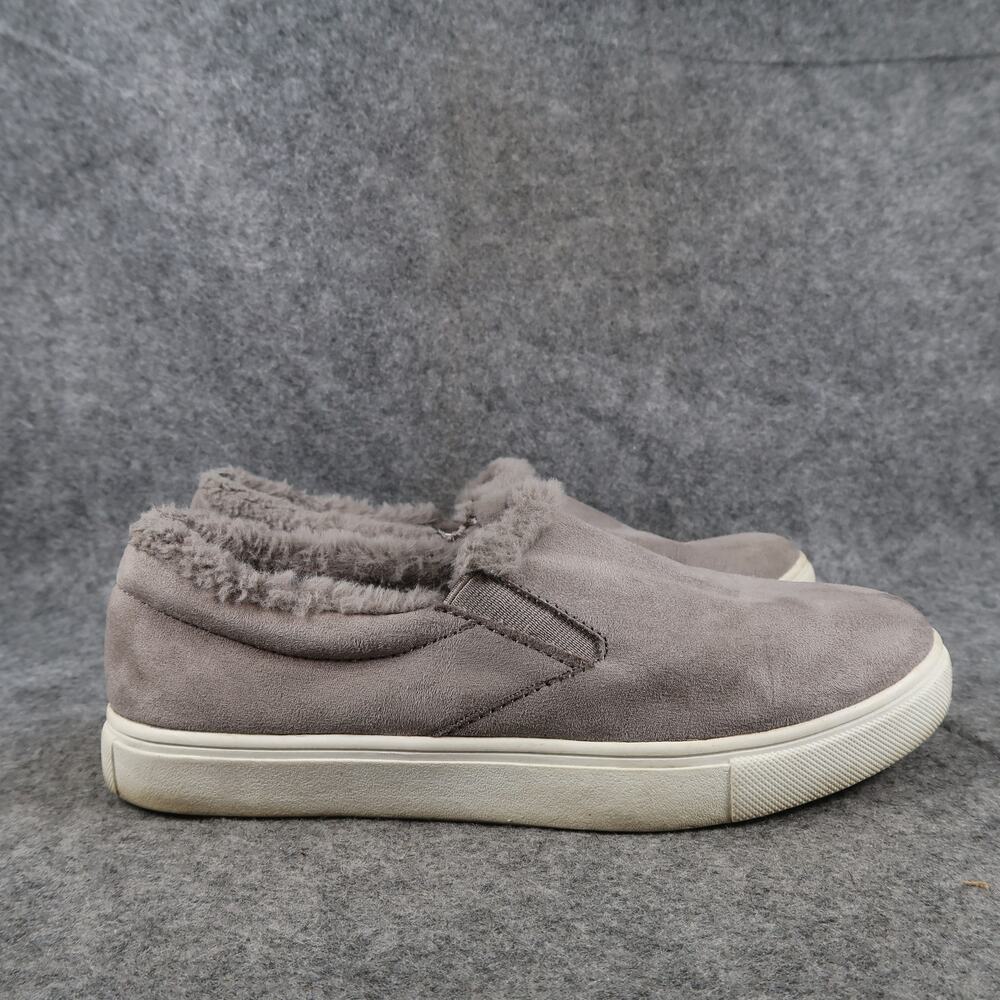 Brash Shoes Womens 6.5 Casual Slip On Sneakers Comfort Flat Faux Fur Grey